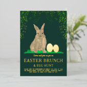 Pasen Bunny Egg Hunt en Brunch Gold Green Folie Uitnodiging (Staand Voorkant)