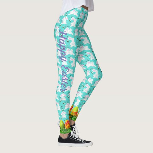 Pasen Bunny Egg Hunt Happy Bee Blue Leggings (Rechts)