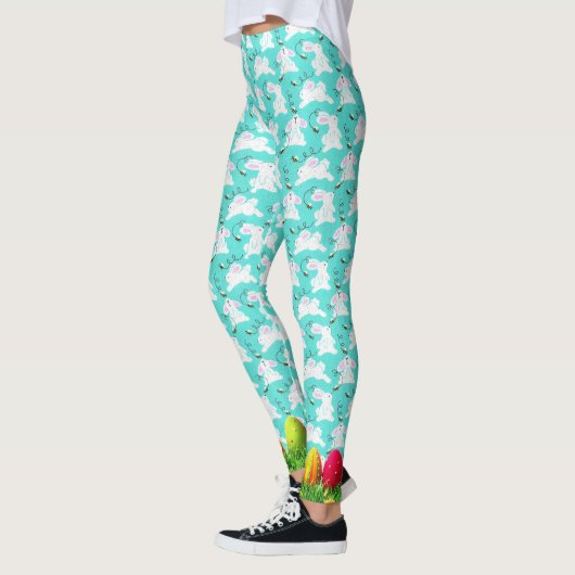 Pasen Bunny Egg Hunt Happy Bee Blue Leggings (Links)