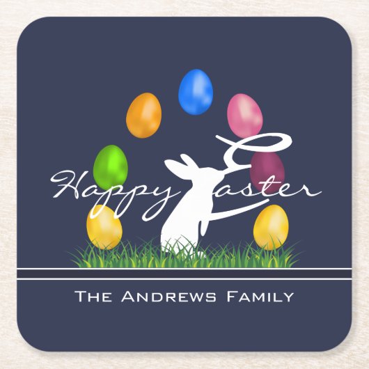 Pasen Bunny en Eieren gepersonaliseerd Kartonnen Onderzetters (Voorkant)