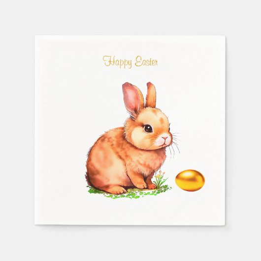 Pasen Bunny en Golden Egg op White Napkins Servet (Voorkant)