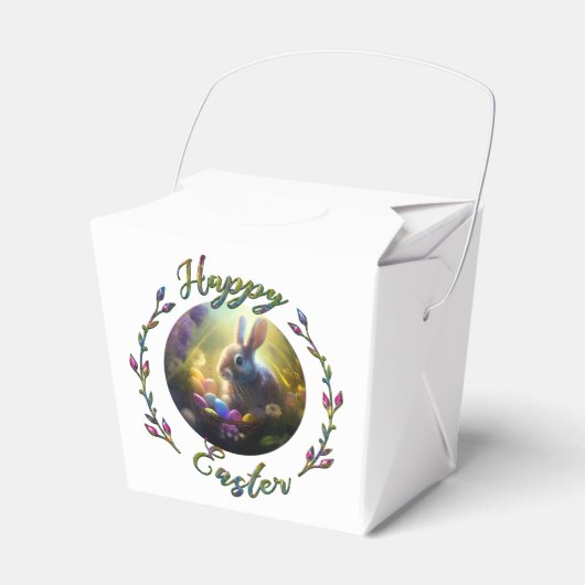 Pasen Bunny en kuiken met hun eiermanden Bedankdoosjes (Voorkant Zijde)