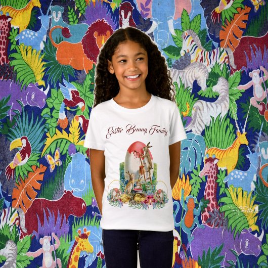Pasen Bunny Familie Chick Waterverf Floral Wreath T-shirt