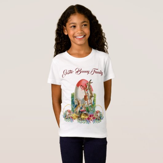 Pasen Bunny Familie Chick Waterverf Floral Wreath T-shirt (Voorkant volledig)
