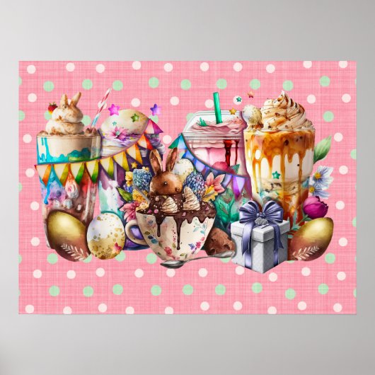 Pasen Bunny Fancy koffie-Drinken Poster (Voorkant)