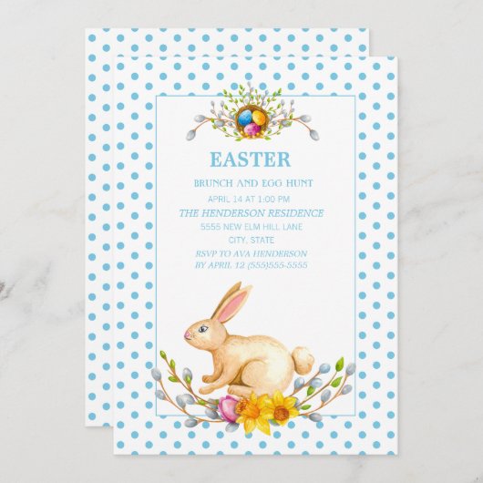 Pasen Bunny Floral Brunch Egg Hunt Kaart (Voorkant / Achterkant)