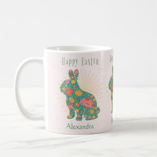 Pasen Bunny Floral  gepersonaliseerd pastel Koffiemok (Links)