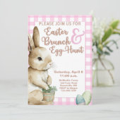 Pasen Bunny Gingham Easter Brunch & Egg Hunt Pink Kaart (Staand voorkant)