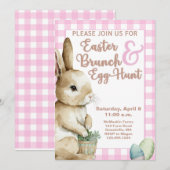 Pasen Bunny Gingham Easter Brunch & Egg Hunt Pink Kaart (Voorkant / Achterkant)