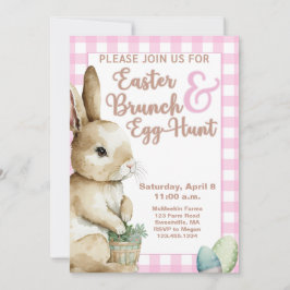 Pasen Bunny Gingham Easter Brunch & Egg Hunt Pink Kaart