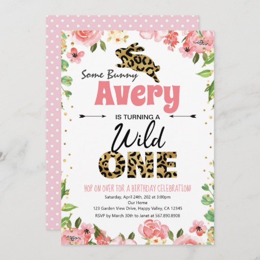 Pasen Bunny Girl eerste uitnodiging voor roze avon (Voorkant / Achterkant)