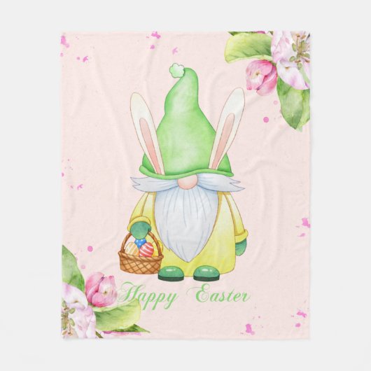 Pasen Bunny Gnome Fleece Deken (Voorkant)