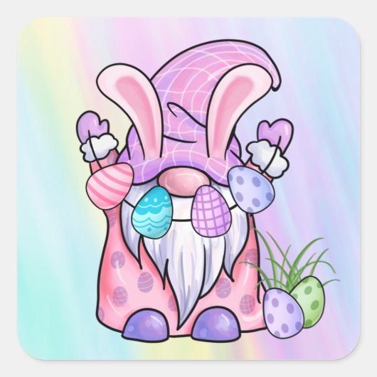 Pasen Bunny Gnome Vierkante Sticker (Voorkant)