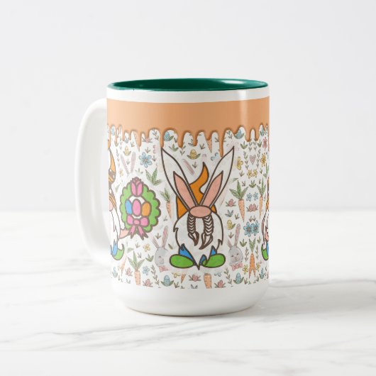 Pasen Bunny Gnomes Spring Tweekleurige Koffiemok (Voorkant links)