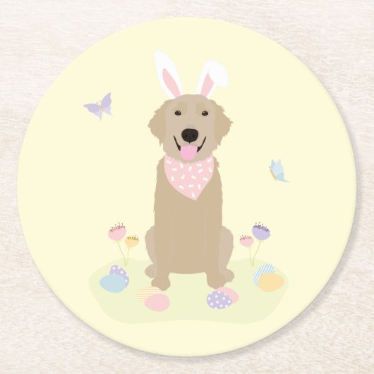Pasen Bunny Golden Retriever Ronde Kartonnen Onderzetter (Voorkant)