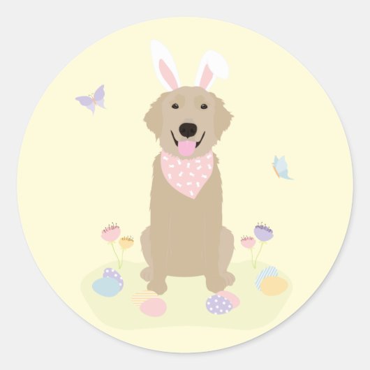 Pasen Bunny Golden Retriever Ronde Sticker (Voorkant)