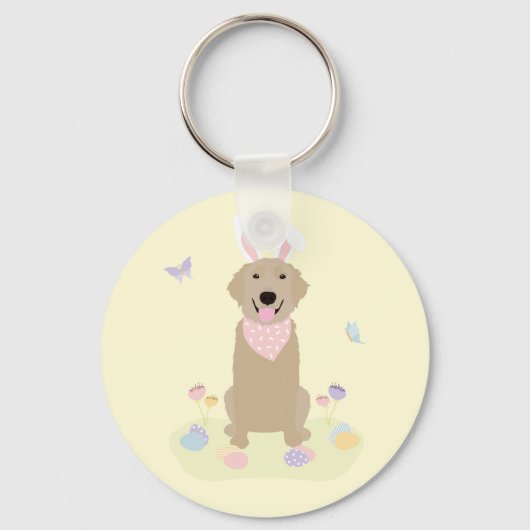 Pasen Bunny Golden Retriever Sleutelhanger (Voorkant)