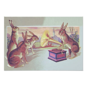 Pasen Bunny Gramophone Phonograph Foto Afdruk