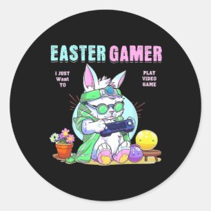Pasen Bunny Grappige Gamer Videogame Jongens Meisj Ronde Sticker