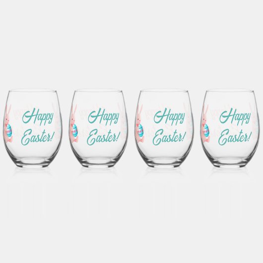 Pasen Bunny Happy Pasen Wijnglas Zonder Voet (Voorkant)