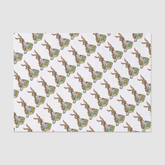 Pasen Bunny Holding eig Hunt Basket Tissuepapier (Voorkant)