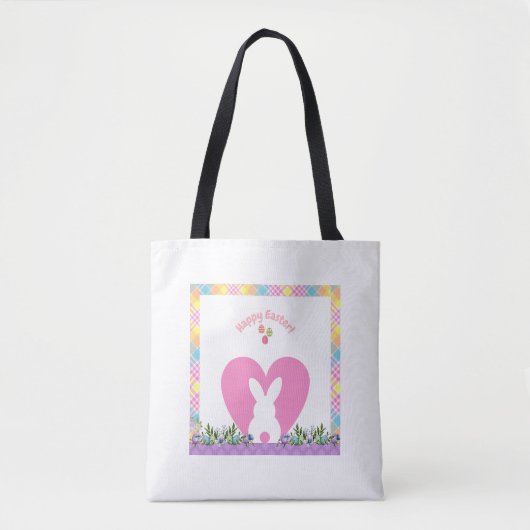 Pasen Bunny in een hart met bloemen Canvas tas (Voorkant)