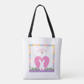 Pasen Bunny in een hart met bloemen Canvas tas (Achterkant)