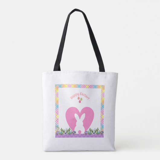 Pasen Bunny in een hart met bloemen Canvas tas (Achterkant)