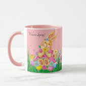 Pasen Bunny in roze lentesbloemen Gift Mok (Links)