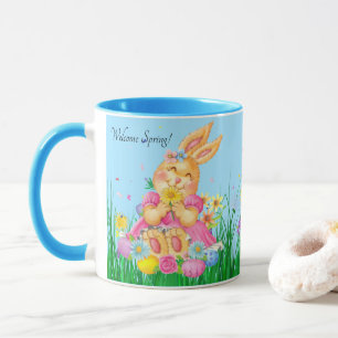 Pasen Bunny in roze lentesbloemen Gift Mok