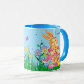 Pasen Bunny in roze lentesbloemen Gift Mok (Voorkant rechts)