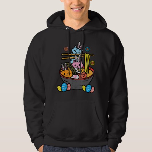 Pasen Bunny Katten Ramen Kawaii Japans Noodle Foo Hoodie (Voorkant)