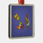 Pasen Bunny kippen eieren illustratie Metalen Ornament (Rechts)