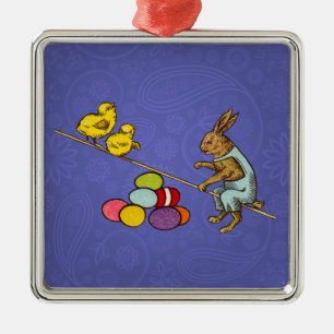 Pasen Bunny kippen eieren illustratie Metalen Ornament