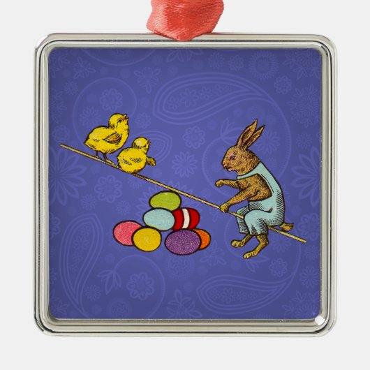 Pasen Bunny kippen eieren illustratie Metalen Ornament (Voorkant)