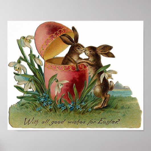 Pasen Bunny Kiss Vintage Poster (Voorkant)