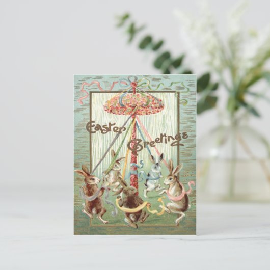 Pasen Bunny Maypole Dance Ribbon Feestdagenkaart (Staand voorkant)