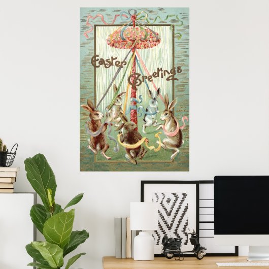 Pasen Bunny Maypole Dance Ribbon Poster (Thuiskantoor)