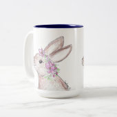 Pasen Bunny met bloeiende kroon. (Navy) Tweekleurige Koffiemok (Voorkant links)