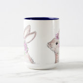 Pasen Bunny met bloeiende kroon. (Navy) Tweekleurige Koffiemok (Center)