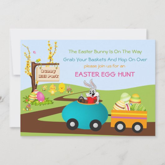 Pasen Bunny met Egg Cart Kaart (Voorkant)