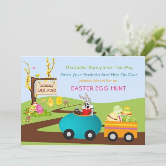 Pasen Bunny met Egg Cart Kaart (Staand voorkant)