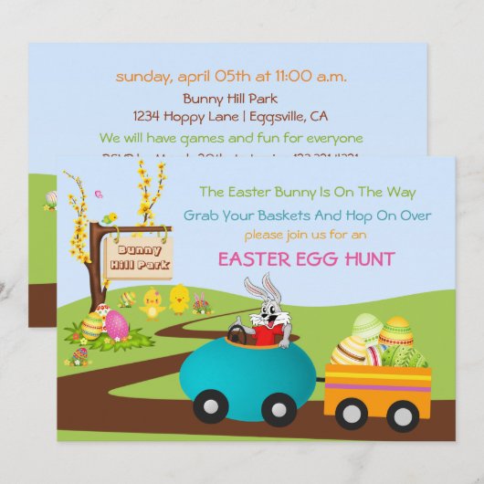 Pasen Bunny met Egg Cart Kaart (Voorkant / Achterkant)