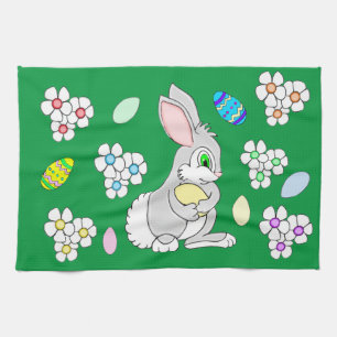 Pasen Bunny met eieren en keukenhanddoek van Daisy