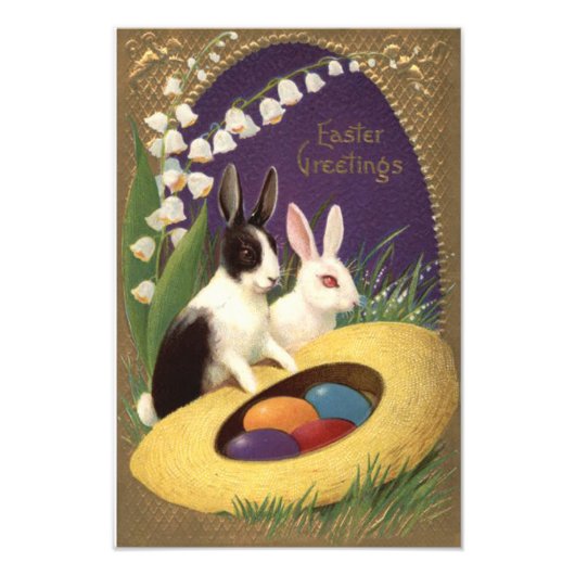 Pasen Bunny met kleurige ei Lily van de vallei Foto Afdruk (Voorkant)