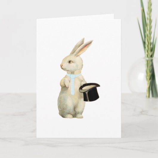 Pasen Bunny met Stropdas Blue Gingham Feestdagen Kaart (Voorkant)
