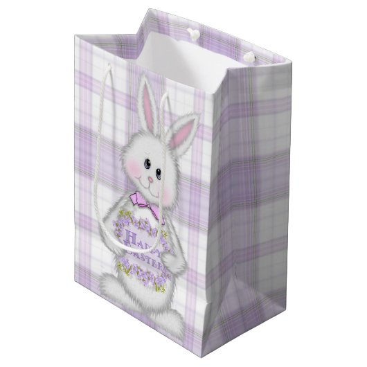 Pasen Bunny op lavendel Medium Cadeauzakje (Voorkant Gekanteld)