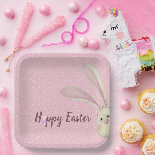 Pasen Bunny op Polka Dots Papieren Bordje (Feest)