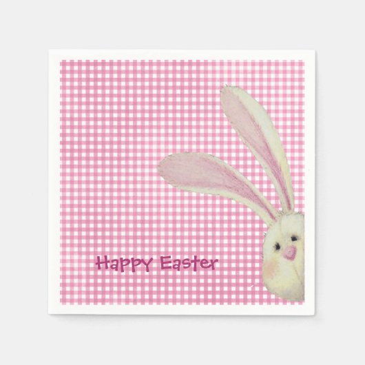 Pasen Bunny op Roze Gingham Servet (Voorkant)