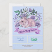 Pasen Bunny Paarse Florals Baby shower nodigt uit (Voorkant)